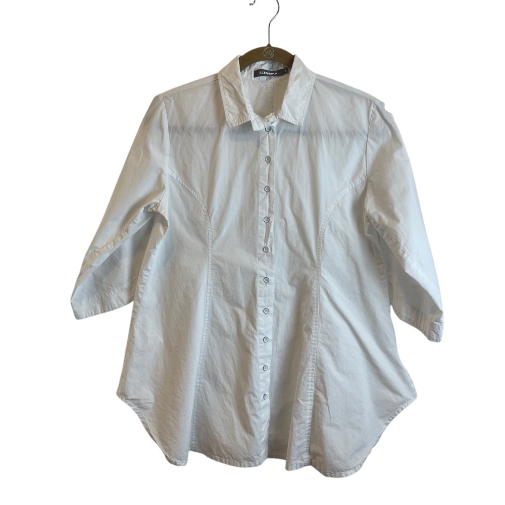 Alembika White Button-Down Cotton Blend Collared Blouse Top Sz. 2